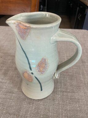 Hand Thrown Abstract Art Clay Pitcher Glossy Finish 7.75" Tall Excellent!